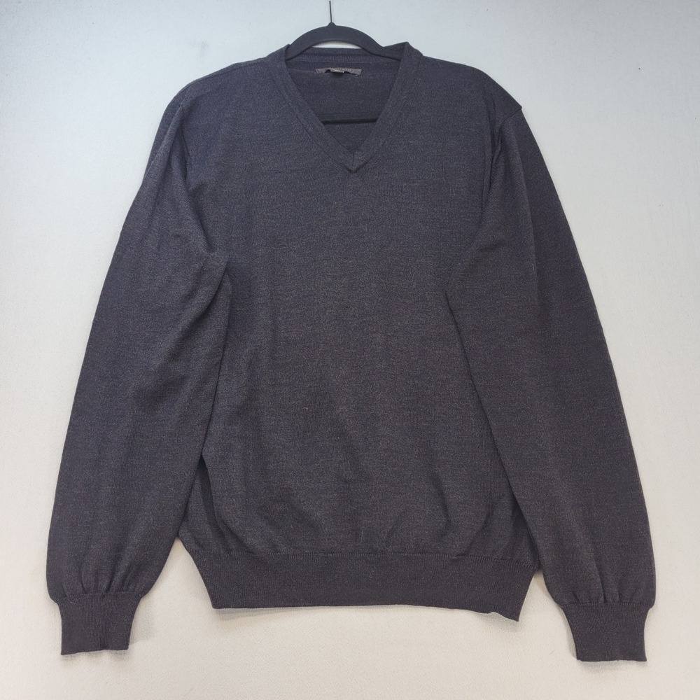 Nordstrom V-Neck Sweater Mens Large Charcoal Gray Extrafine Merino Wool‎ Italy